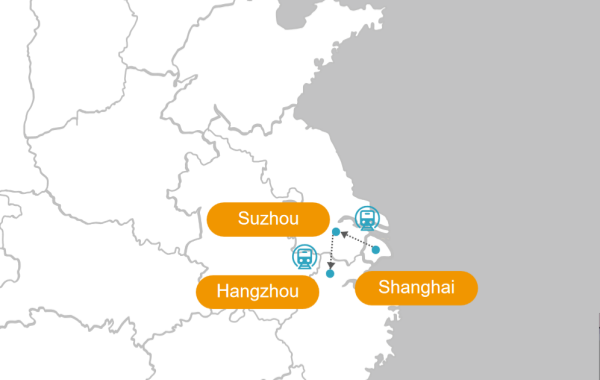 Shanghai Suzhou Hangzhou 6-Day Group Tour Map